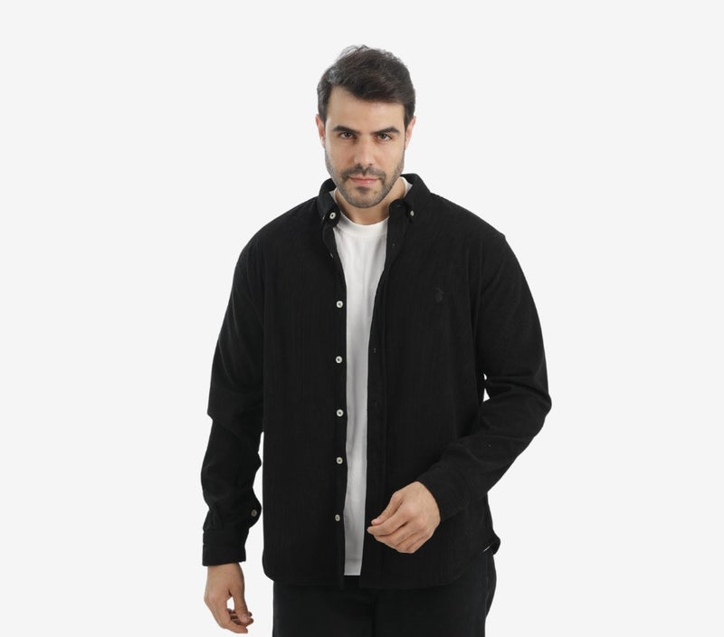 WHITE RABBIT “Slim Fit Black Corduroy Shirt for Men” - Image 1